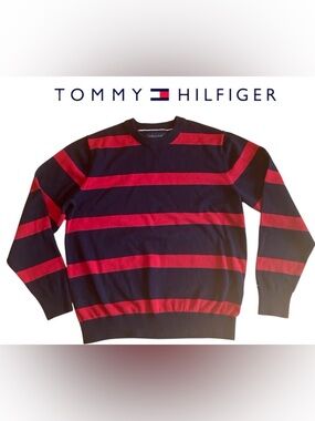 MEN’S TOMMY HILFIGER CREWNECK SWEATER STRIPED RED BLUE